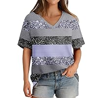 Tshirts Shirts for Women, Trendy Short Sleeve V Neck Summer Print Womens Lavender Fall 2024 T-Shirts Shirt, S, 3XL