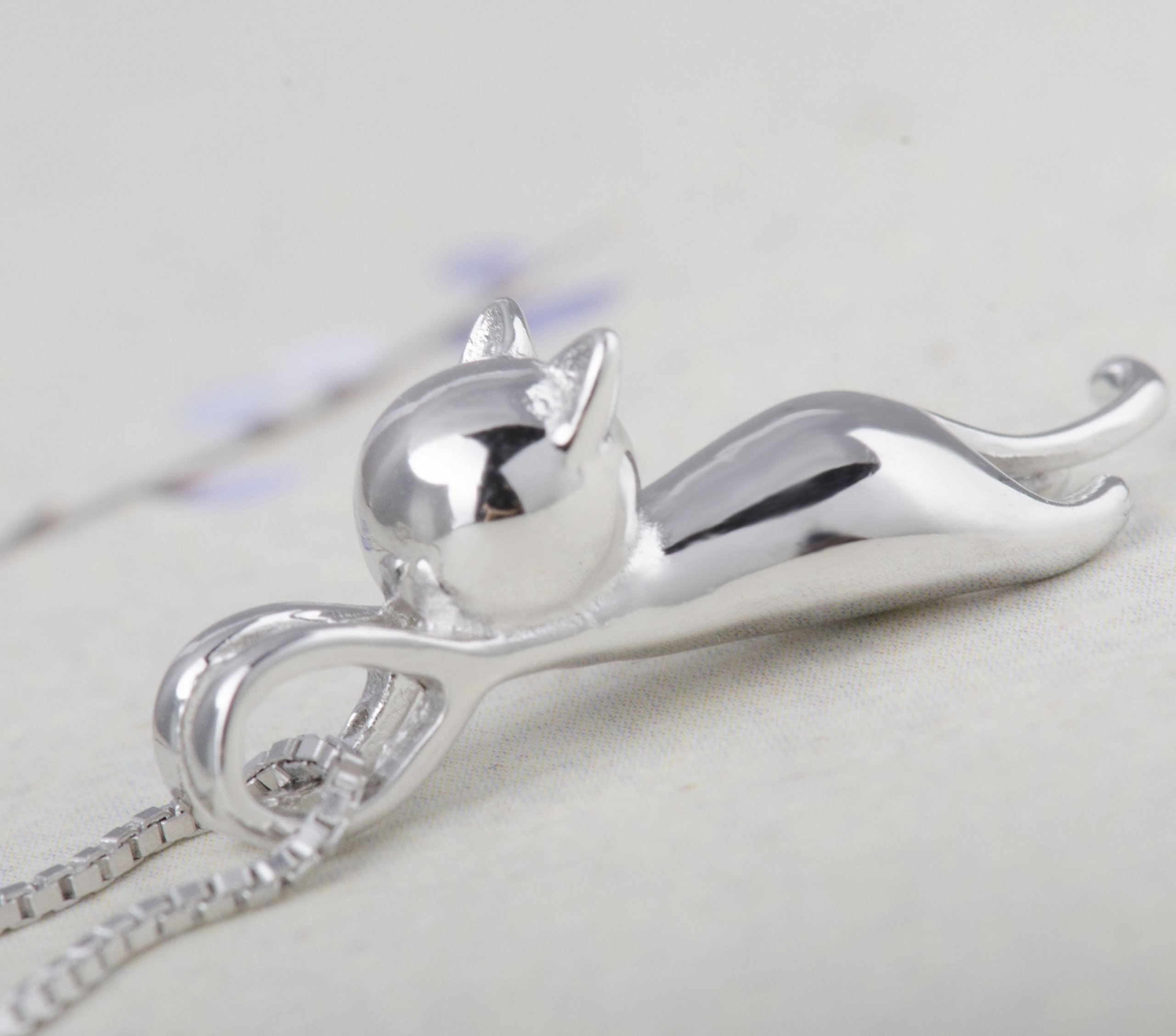 S.Leaf S925 Sterling Silver Cat Necklaces Cat Jewelry for Women Cat Gifts for Cat Lovers Cat Lover Gifts for Women Cat Lady Gifts Silver Cat Pendant Collarbone Necklace