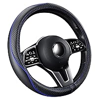Steering Wheel Cover, PU Leather, Universal 15 Inches, Non-Slip, Odourless Car Interior (Black Blue)