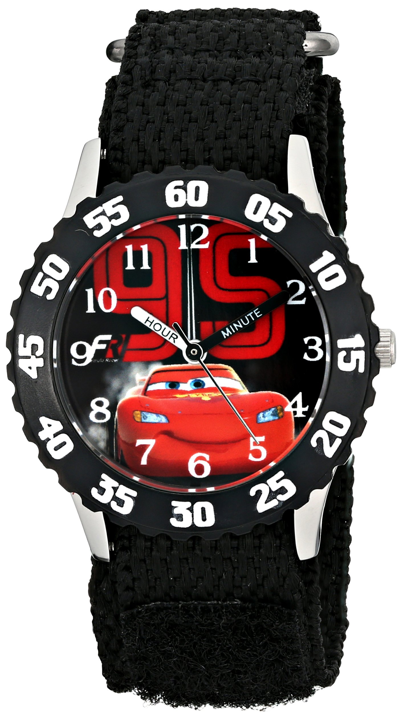 Disney Kids' W001586, Cars Lightning McQueen Stainless Steel Watch, Black Nylon Band