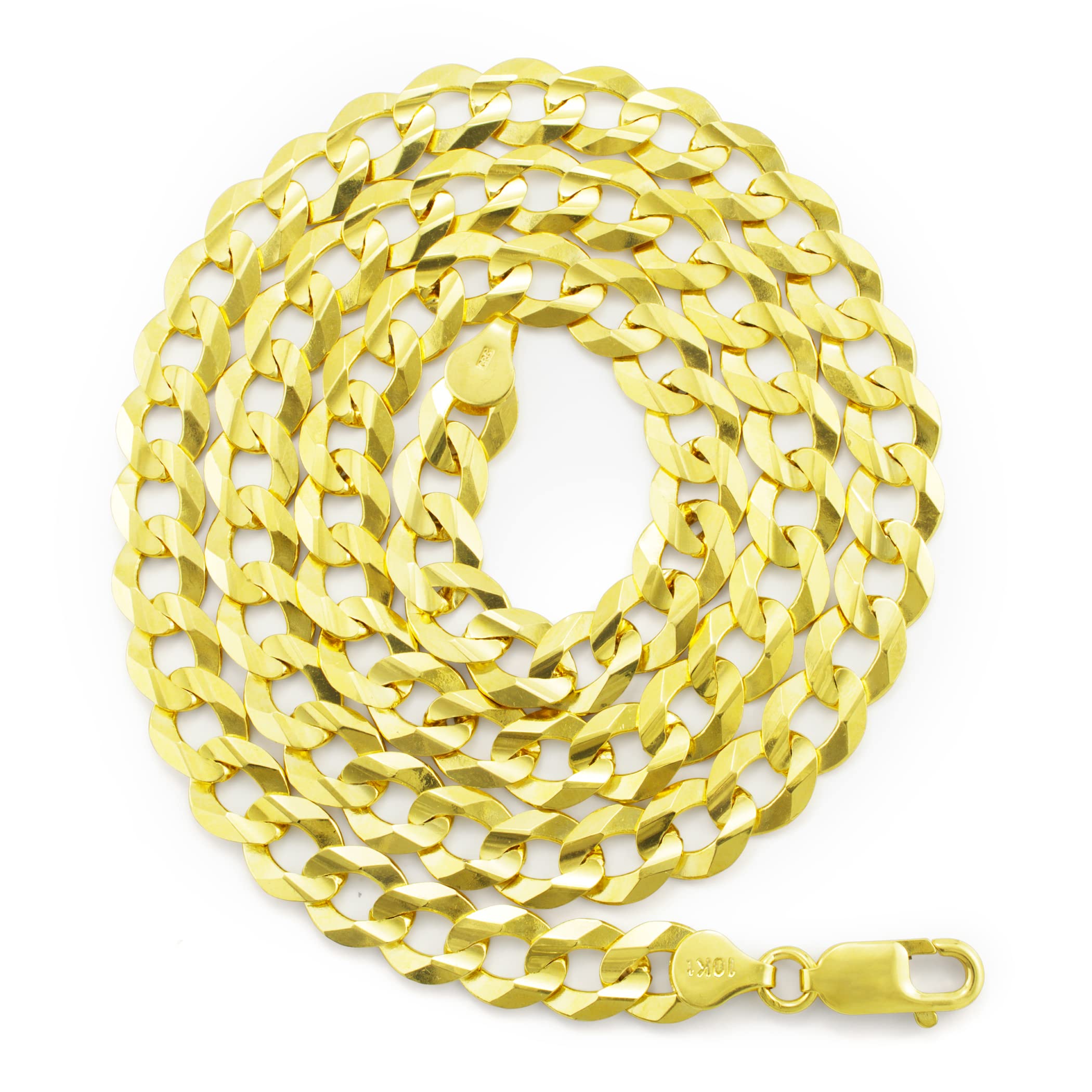 Nuragold 10k Yellow Gold 10mm Solid Cuban Curb Link Chain Bracelet, Mens Jewelry 7