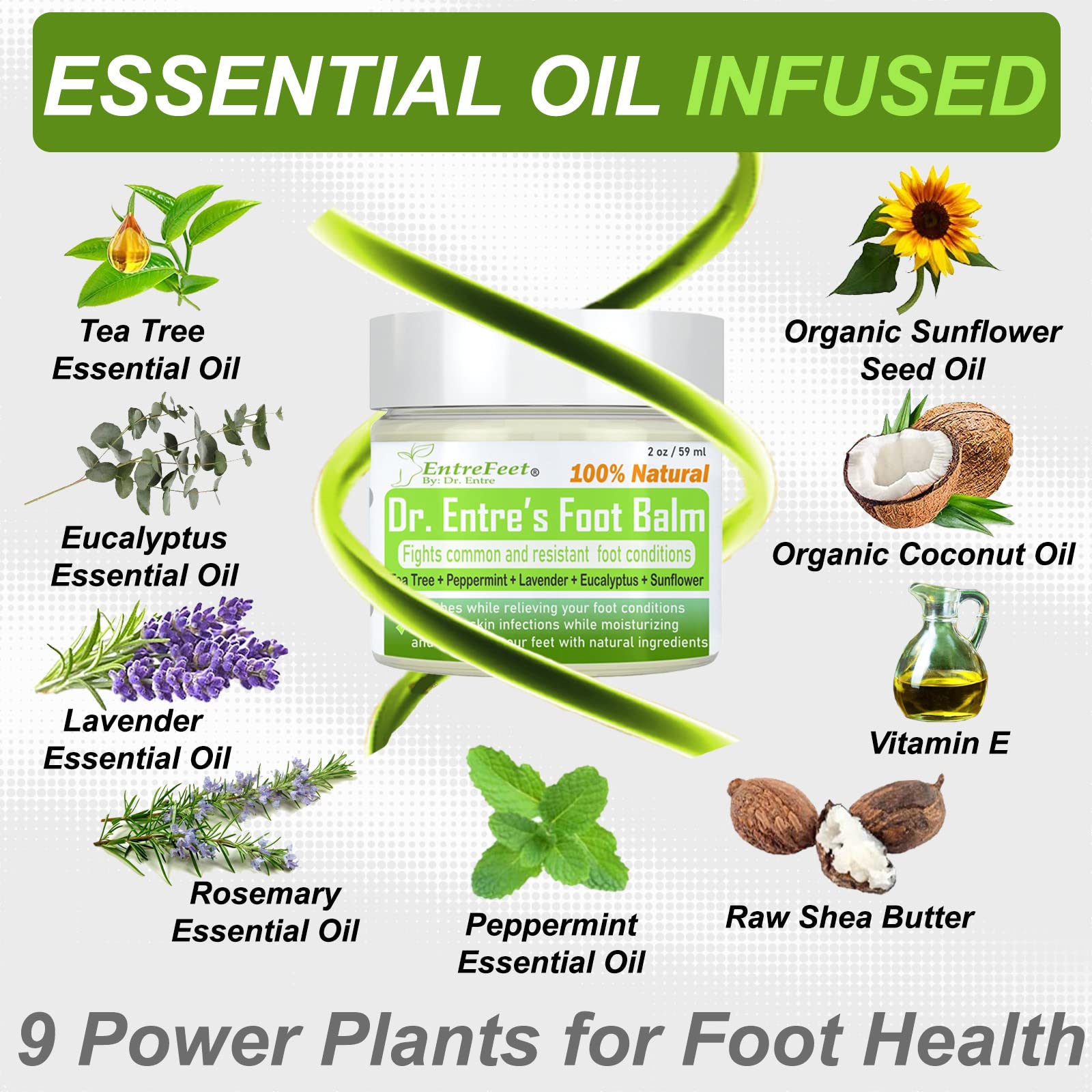 Dr. Entre's Foot Balm: Tea Tree Oil & Shea Butter Based - Organic Treatment Cream for Athletes Foot, Dry Feet, Cracked Heels, Itching, and Odor - Foot Care E-Book Included