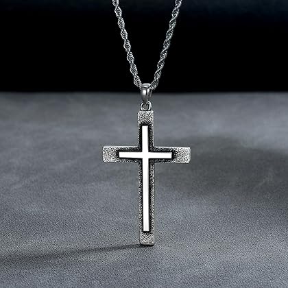 Cross Necklace for Men, Cross Necklace 925 Sterling Silver Crucifix/Prayer Hands/Jesus/Cross Pendant Necklace Faith Jewelry Gifts for Men Boys Father Son Uncle