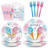 96PCS Ice Cream Gender Reveal Party Tableware What's the Scoop Gender Reveal Party Supplies for Summer Ice Cream Theme He or She Boy or Girl Baby Shower Gender Reveal Dinnerware Plates Napkins Forks