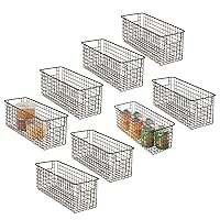 mDesign Slim Metal Wire Food Storage Organizer Basket with Handles - Organization in Kitchen Cabinets, Pantry Shelf, Bathroom, Laundry Room, Closets, Garage, Concerto Collection, 8 Pack, Bronze