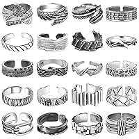 NEWITIN 20 Pieces Vintage Rings for Men Punk Rings Cool Gothic Ring Silver Chunky Rings Open Adjustable Ring for Men