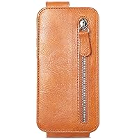 Wallet Case Compatible with Motorola Edge 20, PU Leather Slim Fit Up-Down Flip Zipper Pocket Purse Case with Card Slot for Moto Edge 20 (Brown)