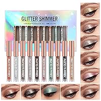 BestLand 10 Colors Liquid Glitter Eyeshadow Set, Metallic Glitter Shimmer Naked Smokey Eye Looks Waterproof Long Lasting Quick-Drying Sparkling Eye Shadow Christmas Makeup Kits