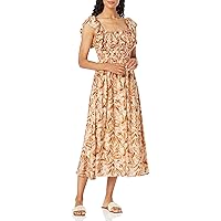 MOON RIVER Women's Ruffle Smocked Shirred Midi Dress