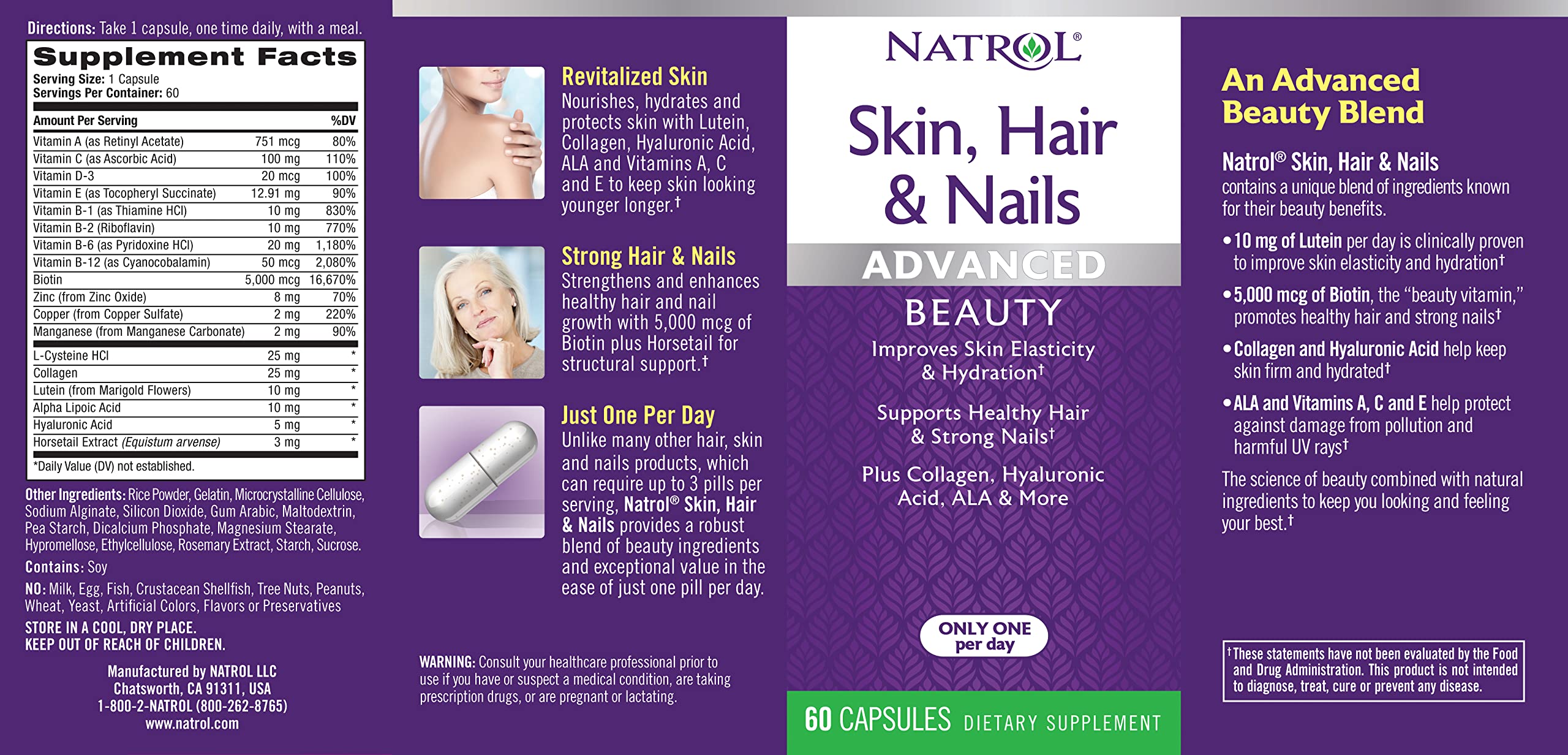 Mua Natrol Skin, Hair and Nails Advanced Beauty Capsules, Packed with  Beauty Enhancing Ingredients - 5,000mcg Biotin, 60 Count trên Amazon Mỹ  chính hãng 2023 | Giaonhan247