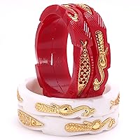 Meenakshi imitation Gold Plated Handcrafted Peacock & Fish Design Pola Bangles Set Gift For Her Bollywood Women Jewelry Bangle Bracelets Kangan (Set of 4, Red & White)