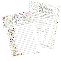 Little Wildflower Girl Baby Shower Party Games - Price is Right and Emoji Picture Guessing Game (2 Game Bundle) - 20 Dual Sided Cards -Baby Shower Party Supplies