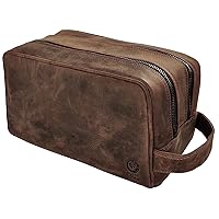 RUSTIC TOWN Full Grain Leather Travel Toiletry Bag - Dopp Kit Organizer (Dark Brown)