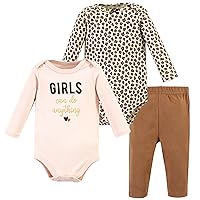 Hudson Baby baby-girls Unisex Baby Cotton Bodysuit and Pant Set, Cinnamon Hearts, 9-12 Months