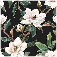 HAOKHOME 93086 Vintage Floral Peel and Stick Wallpaper Black/White/Green Removable for Bedroom Decorations 17.7in x 118in