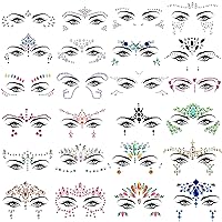 SIQUK 24 Sets Face Jewels Mermaid Face Gems Sticker Face Crystal Rhinestone Face Jewel for Festival Rave Carnival Party