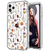ICEDIO for iPhone 11 Pro Case with Screen Protector,Clear with Orange Purple Floral Flower Fashionable Patterns for Girls Women,Slim Fit Acrylic Cover Protective Phone Case for iPhone 11 Pro 5.8