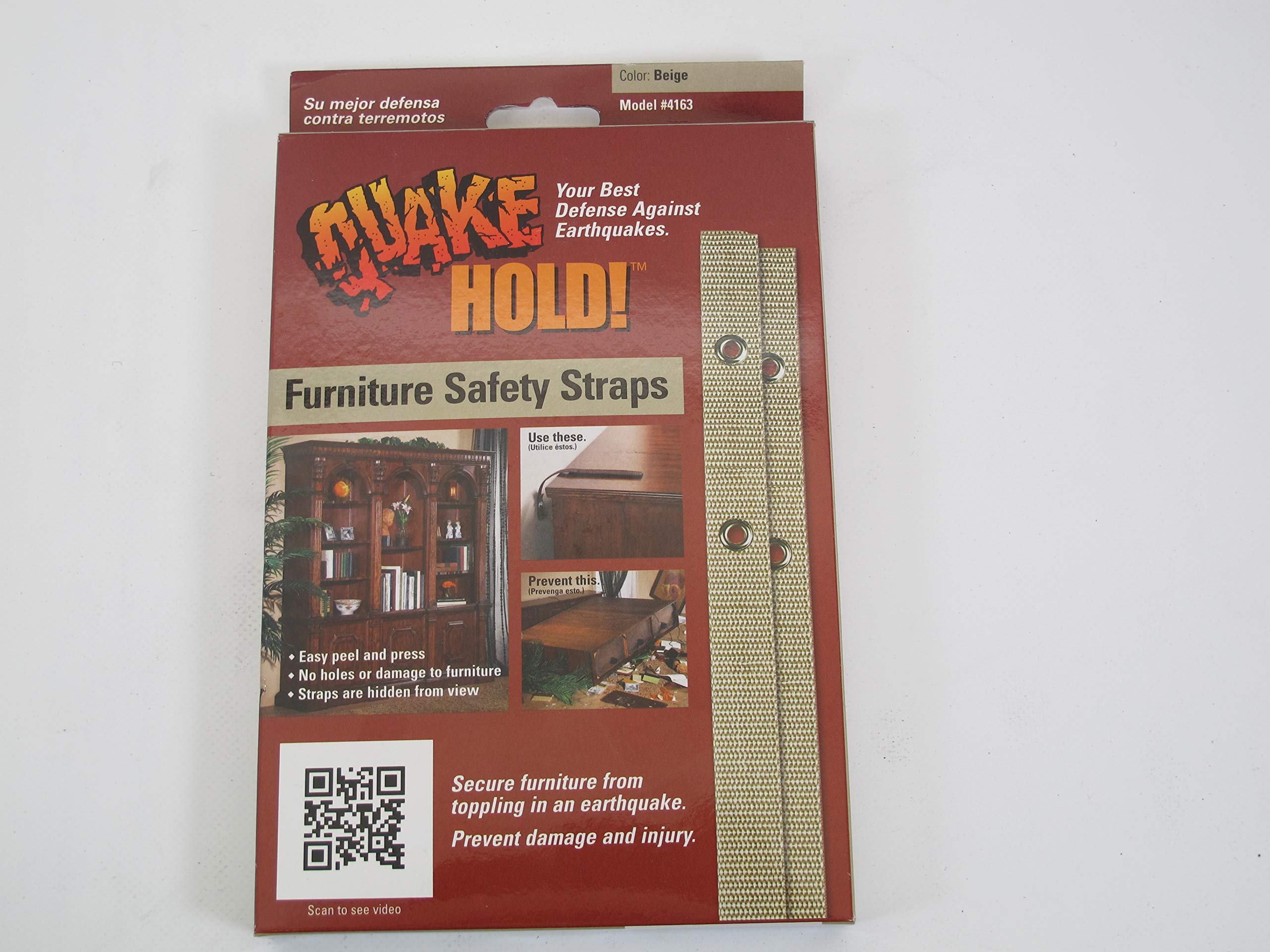 Quakehold! Furniture Strap Kit, Earthquake Fasteners for Disaster Preparedness, Child Proof Safety Straps for RV, Home Office, Helps Prevent Damage and Injury, Easy to Install, Beige