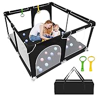 Baby Playpen, Baby Playard, Playpen for Babies with Gate Indoor & Outdoor Kids Activity Center, Sturdy Safety Play Yard with Soft Breathable Mesh, Playpen for Toddle(Black,50”×50”)