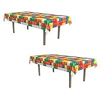 Beistle Building Blocks Tablecovers, 54” x 108”, 2 Pieces – Plastic Table Cloth, Building Block Party Supplies, Birthday Party Decorations, Rectangular Table Cloth, Party Decor