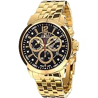 Athos le Grand Men's Watch, Steel Band, Gold / Black, Real Diamonds, Chronograph, Analogue, Quartz, Stainless Steel 886