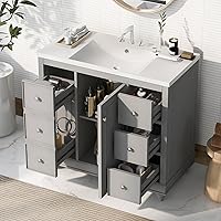36 inch Bathroom Vanities, Modern Bathroom Cabinet with Single Sink Combo, Bathroom Storage Organizer Cabinet with a Soft Closing Door and 4 Drawers, Resin Integrated Sink, Gray