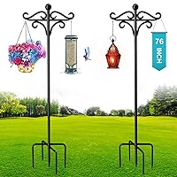 Keten Shepherds Hooks for Outdoor, Thickened Bird Feeder Poles with 5 Prongs for Hanging Plant Baskets, Lanterns, Wedding Decor (2 Pack,76inch)