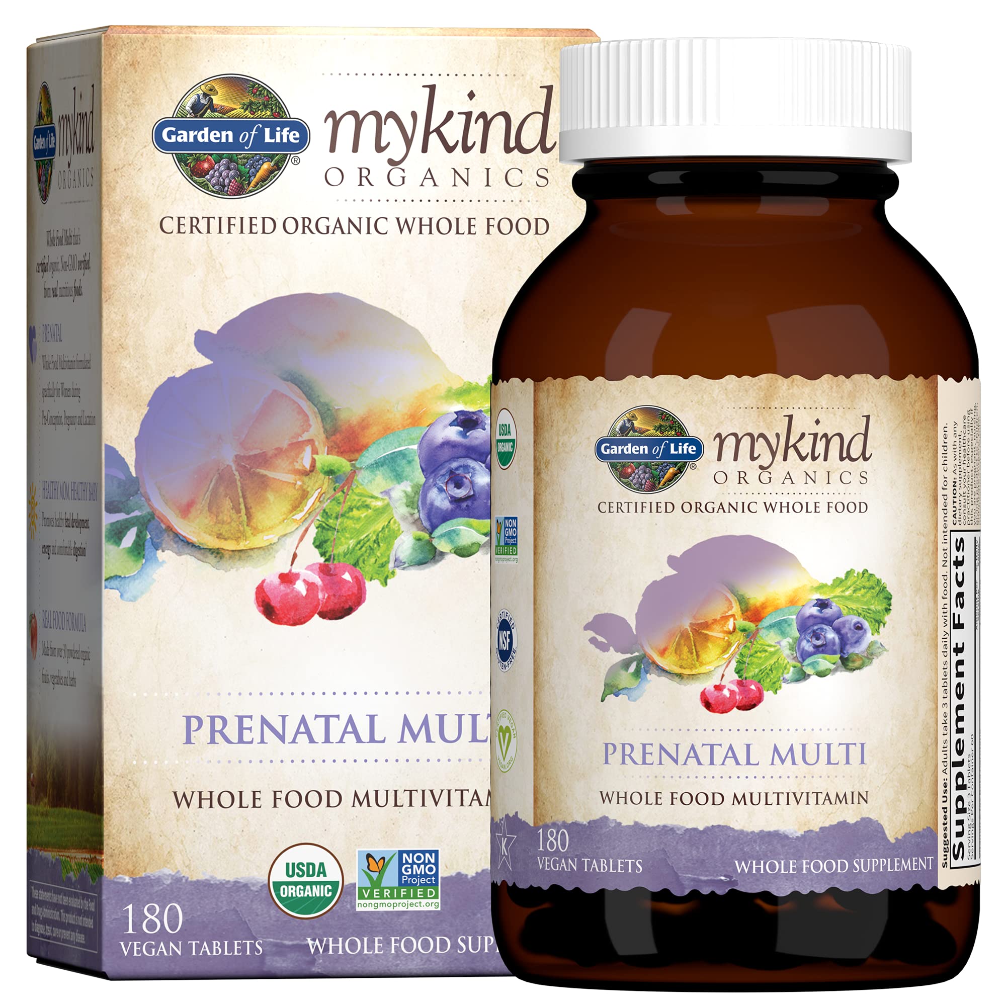 Garden of Life Mykind Organics Prenatal Vegan Whole Food Multivitamin Tablets, Folate not Folic Acid & Stomach Soothing Blend for Women, Peppermint...