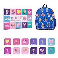 Wildkin 12-inch Backpack and Memory Matching Game Enchanted (36 pc) Bundle: Boost Memory Educational Card, and Comfortable Kids Backpack (Robots)