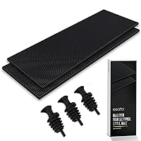 Esatto 24” x 8” Double Width Professional Spill Bar Supply Mat Bartender Non-Slip Black Bar Mat Coffee Drinks Mixing Pad for Bars, Home, Kitchen, Pubs, Restaurants (2 Pack, Black) Includes 3 Pourers