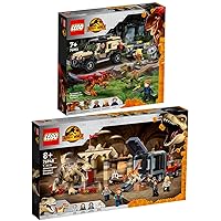 Lego Set of 2: 2022 Jurassic World T. Rex & Atrociraptor: Dinosaur Escape, Pyroraptor & Dilophosaurus Transport (76948, 76951)