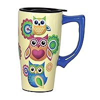 Spoontiques - Ceramic Travel Mugs - Owls Cup - Hot or Cold Beverages - Gift for Coffee Lovers