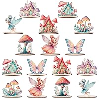 16 Pcs Fairy Party Decorations Wooden Fairies Centerpieces Table Topper Vintage Fairies Mushroom Butterfly Decorations for Home Table Woodland Forest Birthday Party Decor