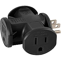 GE 3-Outlet Extender, T-Shaped Adapter Spaced, Outdoor Rated, Grounded Wall Tap, 3-Prong, Multiple Plug, Power Splitter, Cruise Essentials, Use for Home Office School Dorm Garage, Black, 50872