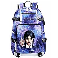 Student Lightweight Bookbag Rucksack-Wednesday Addams Waterproof Bagpack with USB Charging Port for Travel