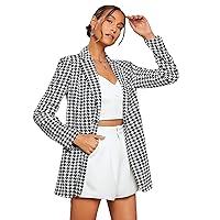 WDIRARA Women's Houndstooth Button Front Blazer Long Sleeve Jacket Elegant Outerwear