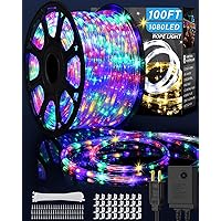 100ft Outdoor LED Rope Lights, Waterproof and Flexible Tube Lights with 8 Modes for Xmas Decor
