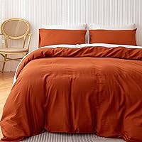 600 Tc Egyptian Cotton Duvet Cover California King Size Ultra Soft and Breathable Bedding Set with Zipper Closure Long Staple Washed Cotton Duvet Cover Linen Like Texture Burnt Orange 3 Pcs