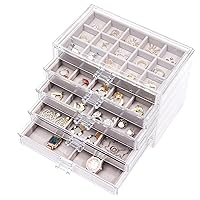 Earring Jewelry Organizer with 5 Drawers,Clear Acrylic Jewelry Box for Women,Velvet Earring Display Holder for Earrings Ring Bracelet Necklace,Birthday and Christmas Gift,Grey