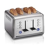 Hamilton Beach 4 Slice Toaster with Extra-Wide Slots, Bagel Setting, Toast Boost, Slide-Out Crumb Tray, Auto-Shutoff & Cancel Button, Digital with Defrost Function, Stainless Steel (24796)