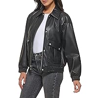 Women's Faux Leather Lightweight Dad Bomber Jacket