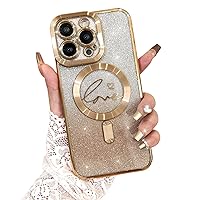 Fiyart Compatible with iPhone 14 Pro Case,Compatible with MagSafe Love Heart Plating Camera Protection Clear Phone Case, Magnetic Glitter for Women Girls Shockproof Back Bumper 6.1
