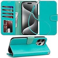 Arae Compatible with iPhone 15 Pro Max Case with Card Holder and Wrist Strap Wallet Flip Cover for iPhone 15 Pro Max 6.7 inch,Green