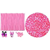 200 Pink Pipe Cleaners+1000 Pink Pony Beads Bundle, Pony Beads, Pipe Cleaners, Arts and Crafts, Jewelry Making.