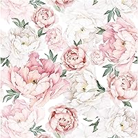UniGoos Watercolor Floral Wallpaper Peel and Stick Self-Adhesive Removable Vintage Peony Wall Paper Roll Pink Flower Vinyl Decorative Contact Paper for Cabinet Living Room DIY Decor 17.7