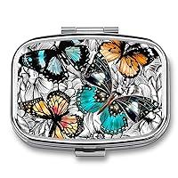 Pill Box Flowers Butterfly Square-Shaped Medicine Tablet Case Portable Pillbox Vitamin Container Organizer Pills Holder with 3 Compartments