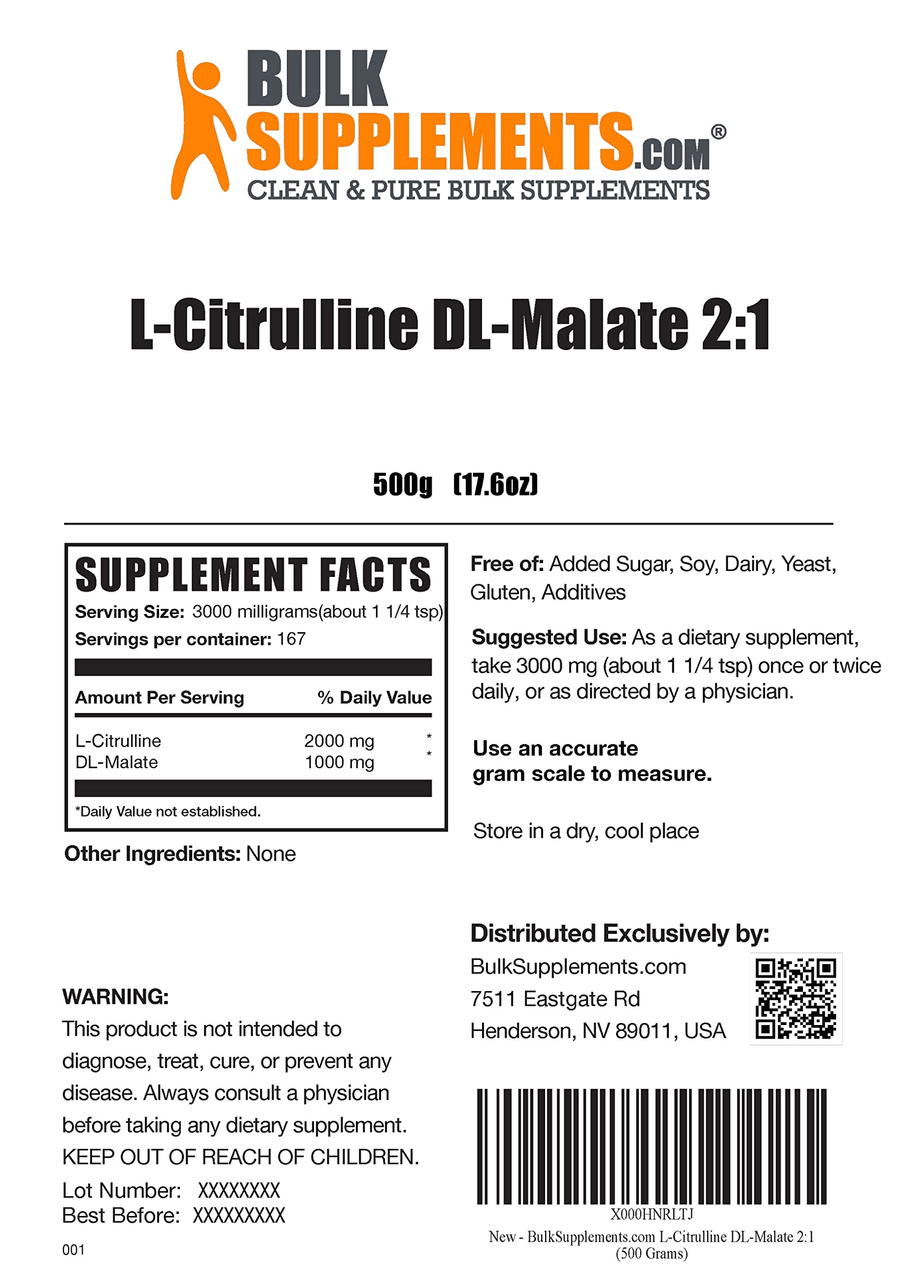 BULKSUPPLEMENTS.COM L-Citrulline Malate 2:1 Powder, 500g, with Creatine Monohydrate Powder (Micronized Creatine), 500g Bundles