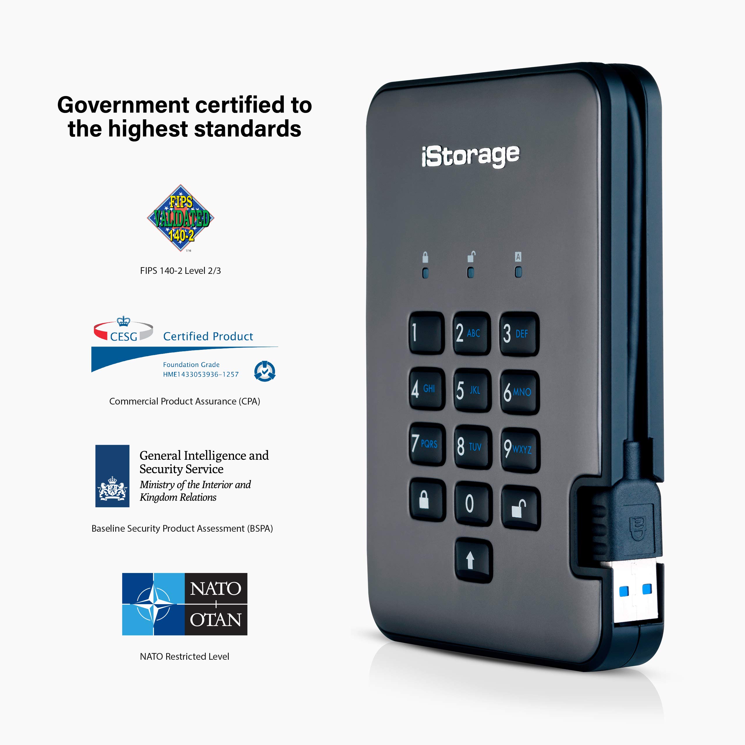 iStorage diskAshur PRO2 HDD 500 GB | Secure Hard Drive | FIPS Level 2 certified | Password Protected | Dust/Water Resistant. IS-DAP2-256-500-C-G