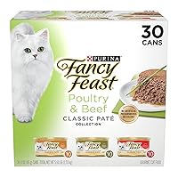 Fancy Feast Poultry and Beef Feast Classic Pate Collection Grain Free Wet Cat Food Variety Pack - (Pack of 30) 3 oz. Cans