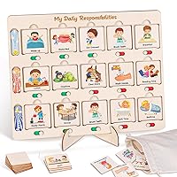 Wooden Visual Schedule for Kids Chore Chart, Morning Bedtime Daily Routine Chart for Toddlers, Autism Learning Materials for Homeschool Classroom,76 Wooden Cards.